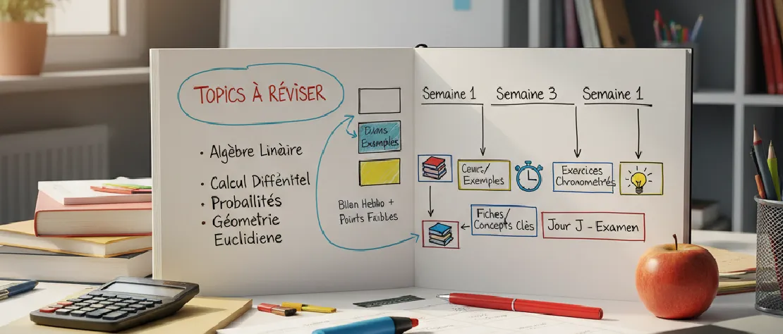 Structure un plan de révision avant un examen de maths.